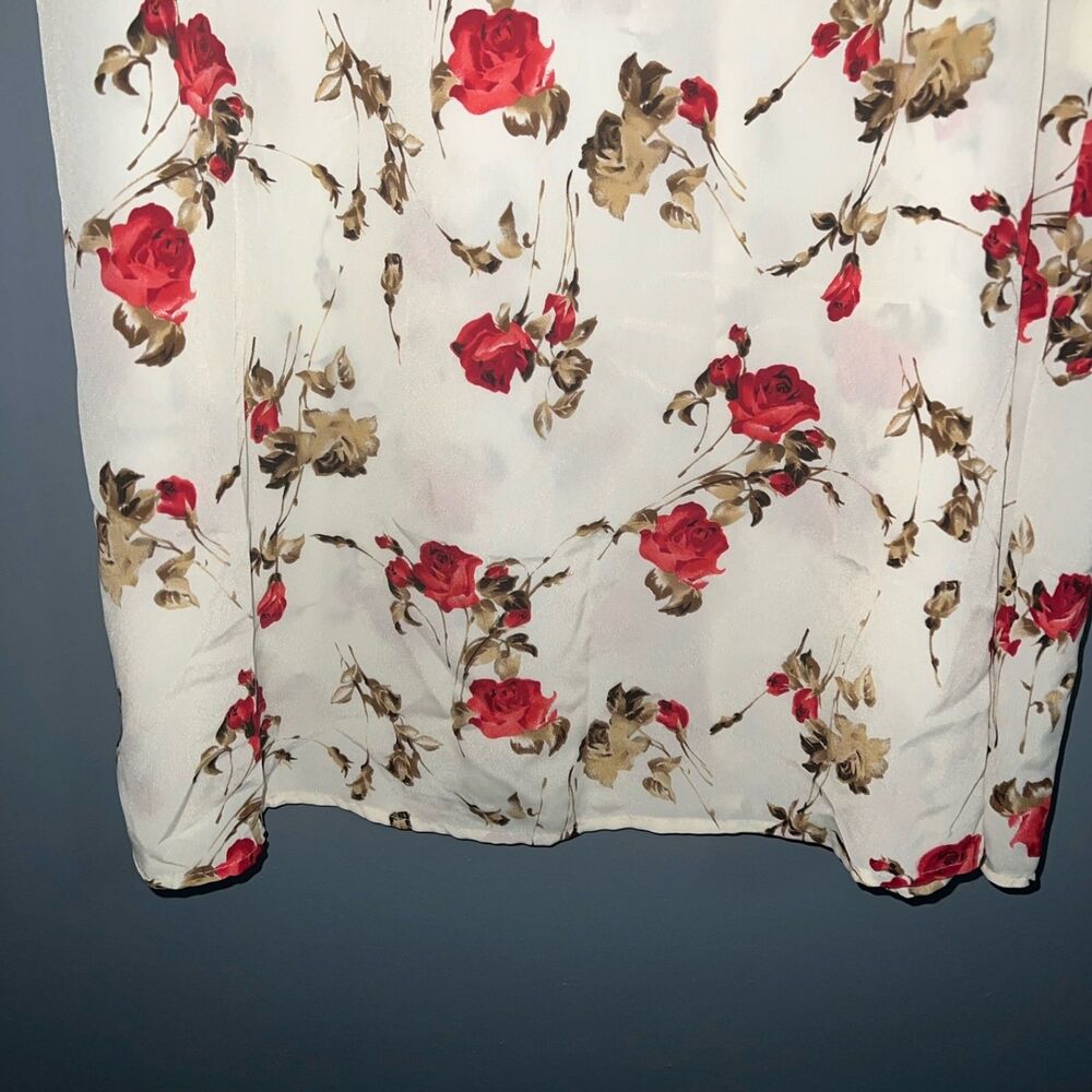 Vintage Cottagecore Cream and Rose Floral Print Semi Sheer Maxi Skirt Size 16 P - Picture 5 of 8